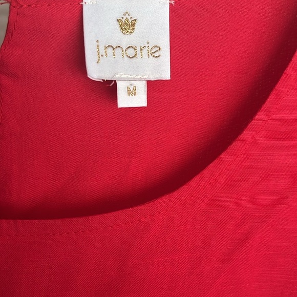 NWT J. Marie McKenzie Red Embroidered Linen Ruffle   Babydoll Top Size Medium - Picture 3 of 6